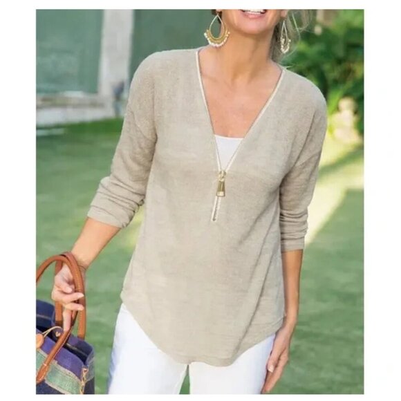 Soft Surroundings Women's Valentina Zip Front Sweater Beige Size 2X - Picture 1 of 10